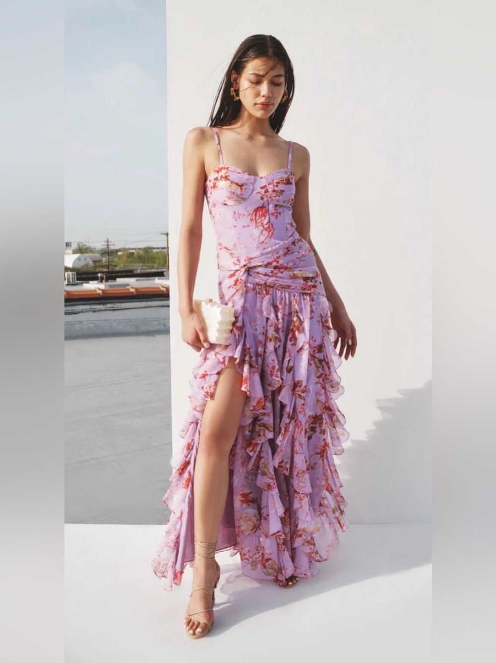 PatBO Floral Haze Flutter Maxi Dress
Lilac Floral Ruffled Maxi Dress